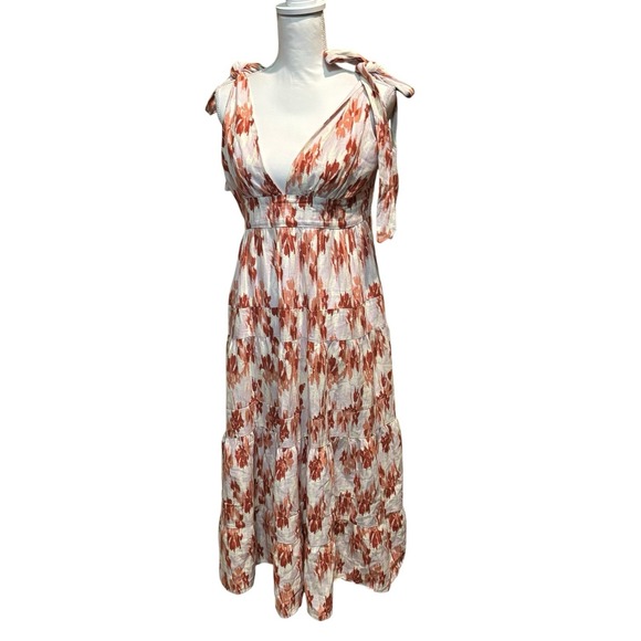 House of Harlow Linen Blend Midi Dress Strap Tie Boho Beachy Resort Medium - Picture 1 of 7